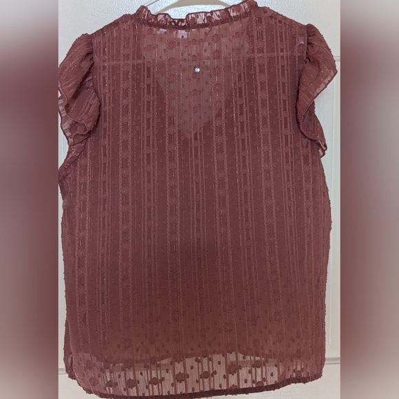 SHEIN VCAY Notched Neck Ruffle Trim Chiffon Blouse size Large - Picture 4 of 7